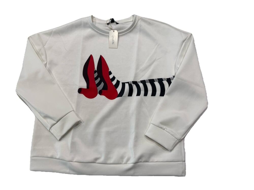 NWT ShallWe 2XL Witch Shoes Graphic Sweatshirt Cream Artsy Funky Halloween Top